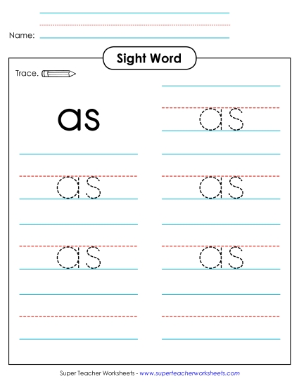 Trace the Word: As (Printable PDF Worksheet)