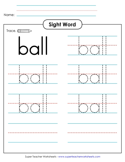 Trace the Word: Ball (Printable PDF Worksheet)