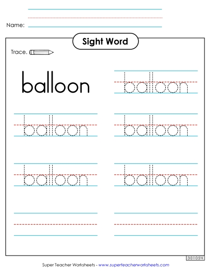 Trace the Word: Balloon (Printable PDF Worksheet)