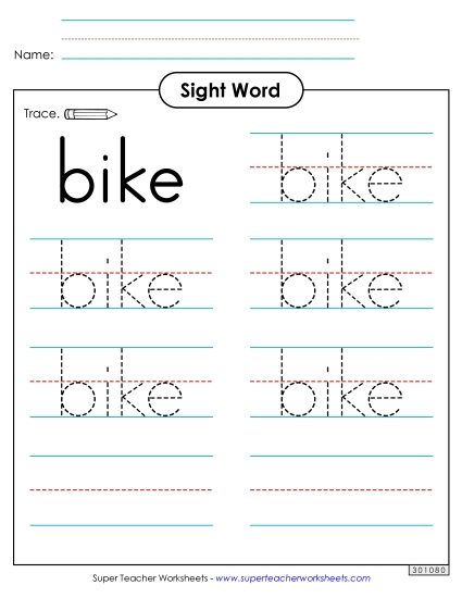 Trace the Word: Bike (Printable PDF Worksheet)