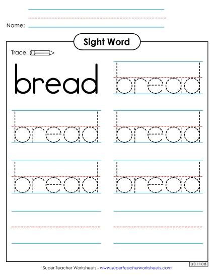 Trace the Word: Bread (Printable PDF Worksheet)