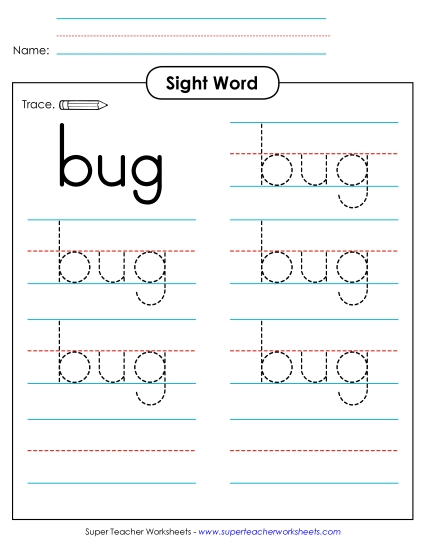 Trace the Word: Bug (Printable PDF Worksheet)