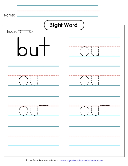 Trace the Word: But (Printable PDF Worksheet)