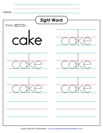 Trace the Word: Cake (Printable PDF Worksheet)