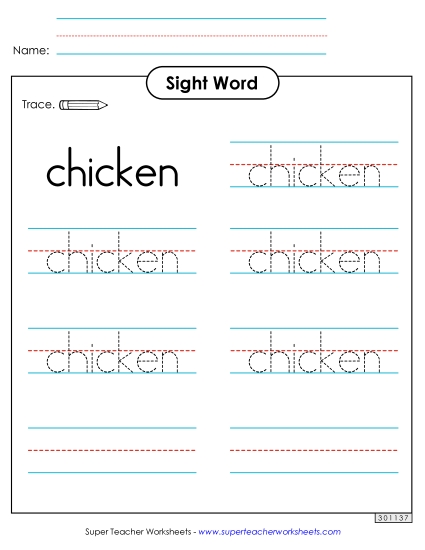 Trace the Word: Chicken (Printable PDF Worksheet)