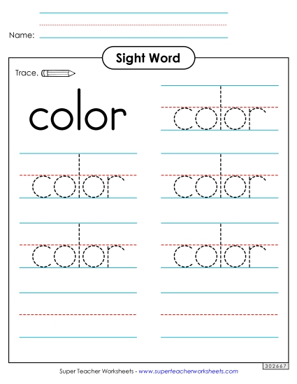Trace the Word: Color (Printable PDF Worksheet)