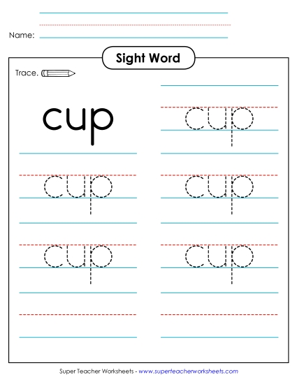 Trace the Word: Cup (Printable PDF Worksheet)