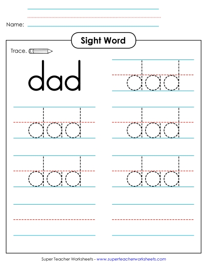 Trace the Word: Dad (Printable PDF Worksheet)