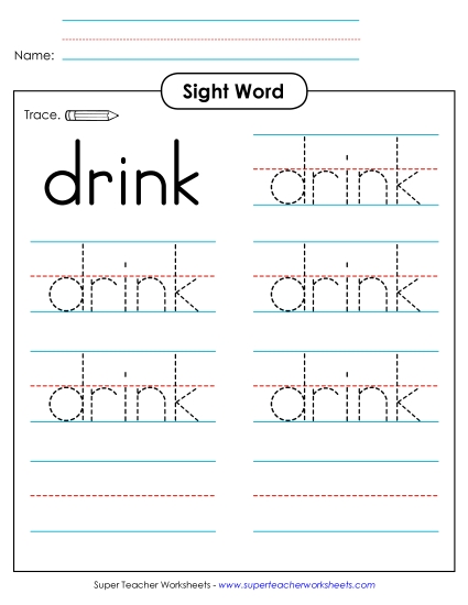 Trace the Word: Drink (Printable PDF Worksheet)