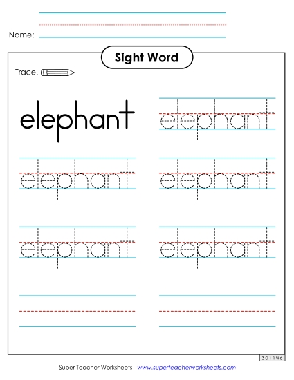 Trace the Word: Elephant (Printable PDF Worksheet)