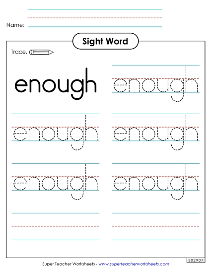 Trace the Word: Enough (Printable PDF Worksheet)