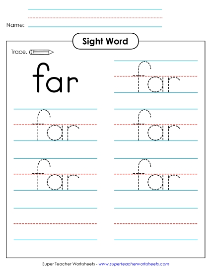 Trace the Word: Far (Printable PDF Worksheet)