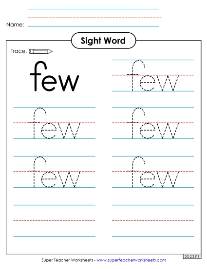 Trace the Word: Few (Printable PDF Worksheet)