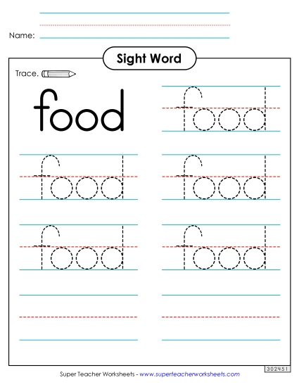 Trace the Word: Food (Printable PDF Worksheet)