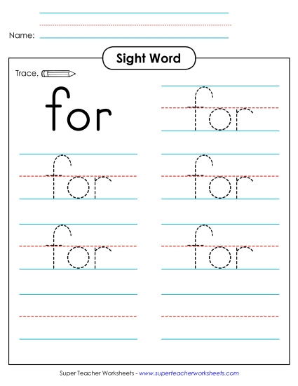 Trace the Word: For (Printable PDF Worksheet)