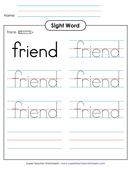 Trace the Word: Friend (Printable PDF Worksheet)