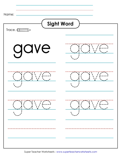 Trace the Word: Gave (Printable PDF Worksheet)