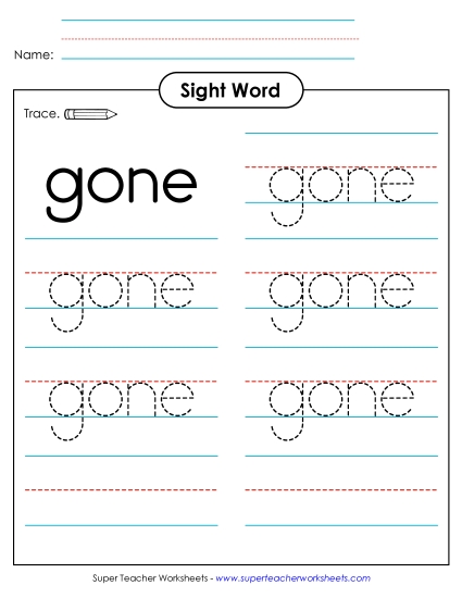 Trace the Word: Gone (Printable PDF Worksheet)
