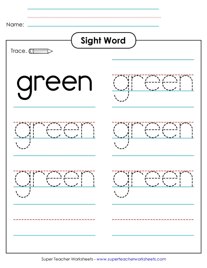 Trace the Word: Green (Printable PDF Worksheet)