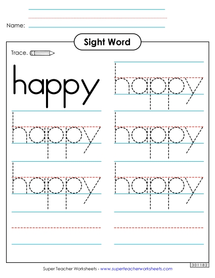 Trace the Word: Happy (Printable PDF Worksheet)