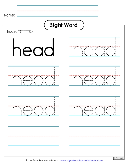 Trace the Word: Head (Printable PDF Worksheet)