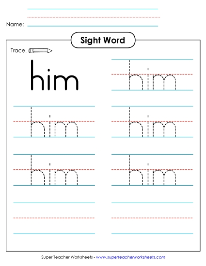 Trace the Word: Him (Printable PDF Worksheet)