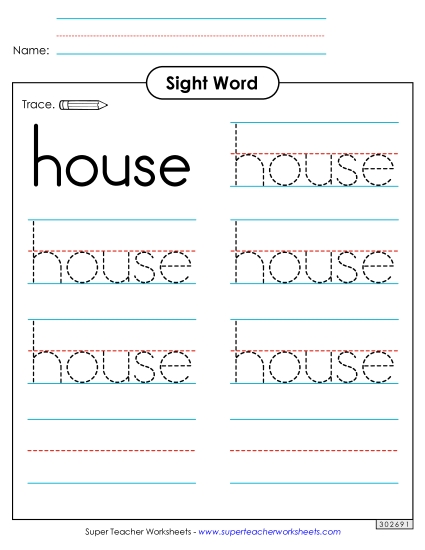 Trace the Word: House (Printable PDF Worksheet)
