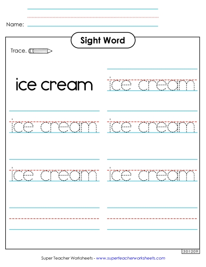 Trace the Word: Ice Cream (Printable PDF Worksheet)