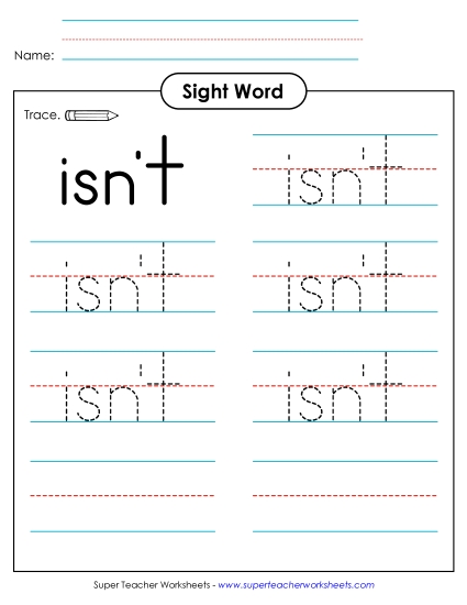 Trace the Word: Isn't (Printable PDF Worksheet)