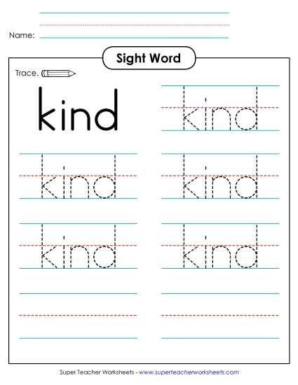 Trace the Word: Kind (Printable PDF Worksheet)