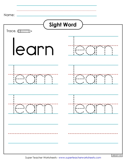 Trace the Word: Learn (Printable PDF Worksheet)