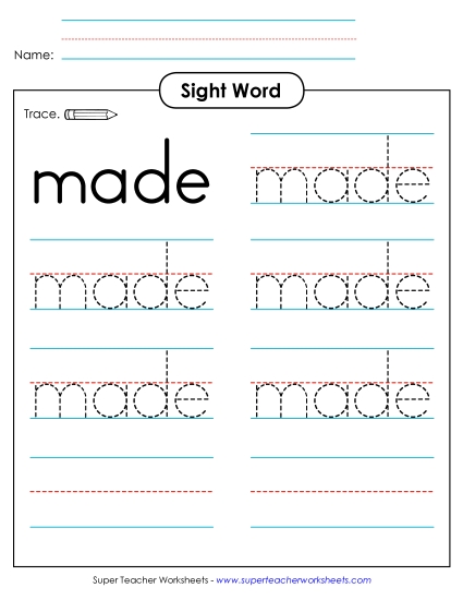 Trace the Word: Made (Printable PDF Worksheet)