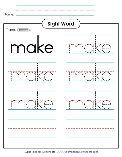 Trace the Word: Make (Printable PDF Worksheet)