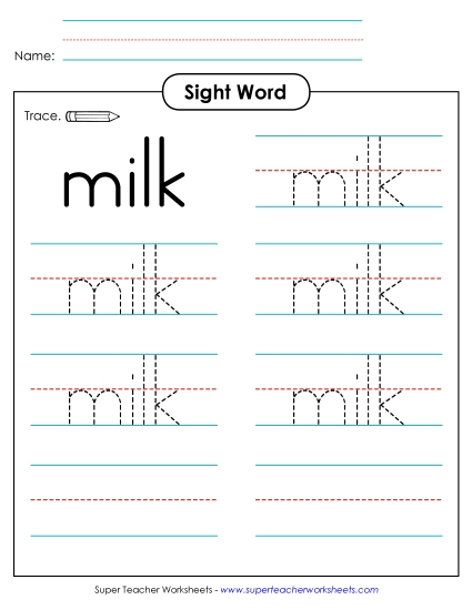 Trace the Word: Milk (Printable PDF Worksheet)
