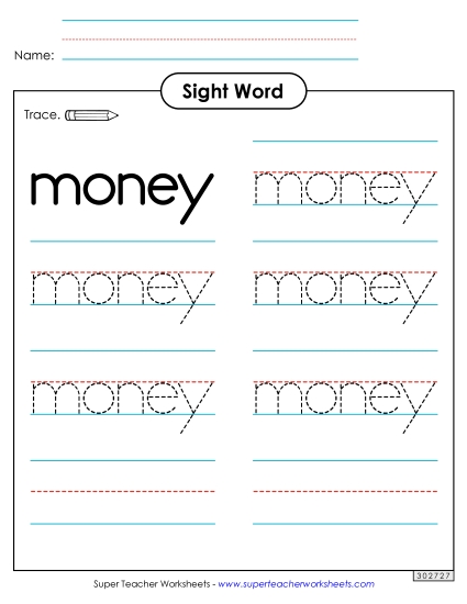 Trace the Word: Money (Printable PDF Worksheet)