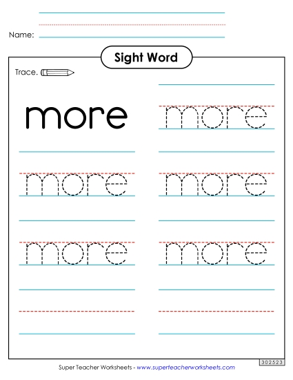 Trace the Word: More (Printable PDF Worksheet)