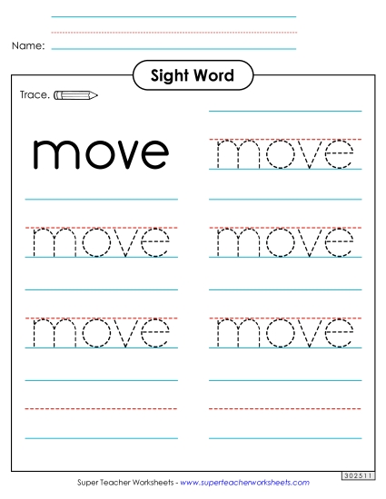 Trace the Word: Move (Printable PDF Worksheet)