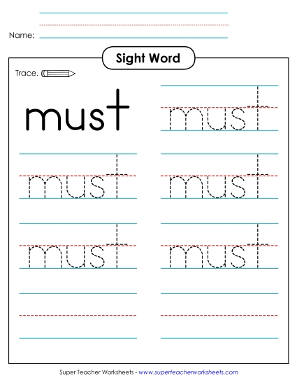 Trace the Word: Must (Printable PDF Worksheet)