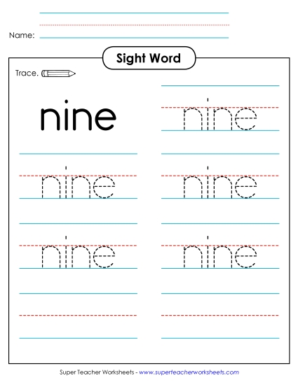 Trace the Word: Nine (Printable PDF Worksheet)