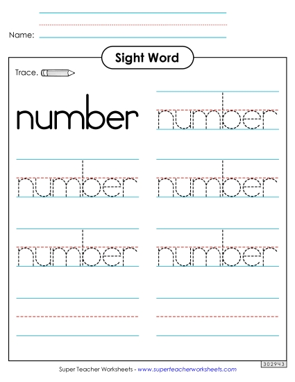 Trace the Word: Number (Printable PDF Worksheet)
