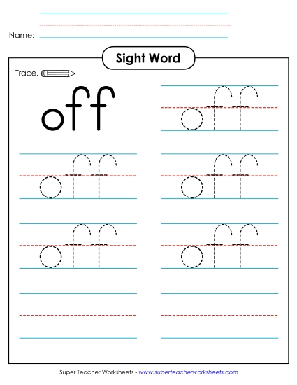 Trace the Word: Off (Printable PDF Worksheet)