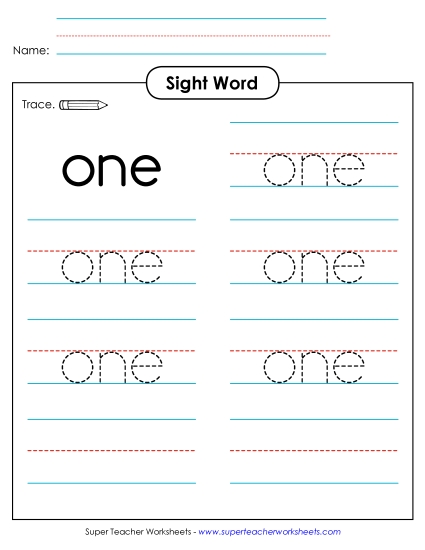 Trace the Word: One (Printable PDF Worksheet)