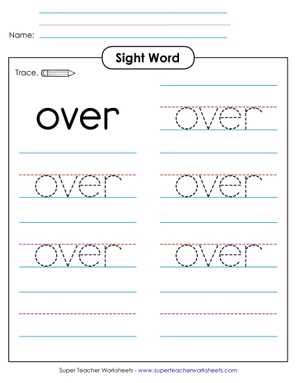 Trace the Word: Over (Printable PDF Worksheet)