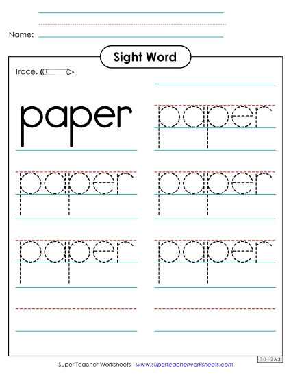 Trace the Word: Paper (Printable PDF Worksheet)