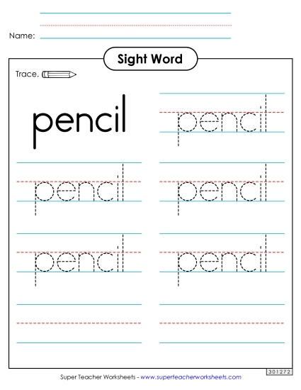 Trace the Word: Pencil (Printable PDF Worksheet)