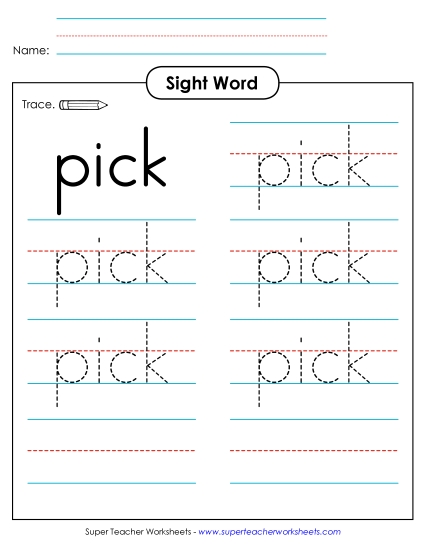 Trace the Word: Pick (Printable PDF Worksheet)