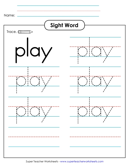 Trace the Word: Play (Printable PDF Worksheet)