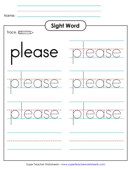Trace the Word: Please (Printable PDF Worksheet)