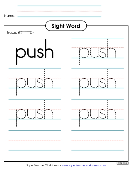 Trace the Word: Push (Printable PDF Worksheet)