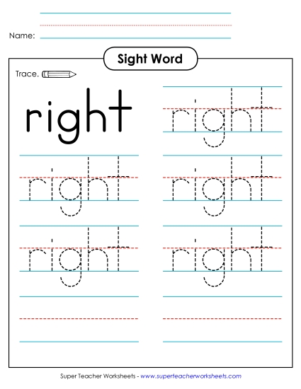 Trace the Word: Right (Printable PDF Worksheet)